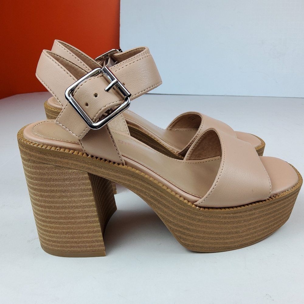 Madden Girl Platform Block Heel Ankle Strap OpenToe Sandal 6M Nude lot615